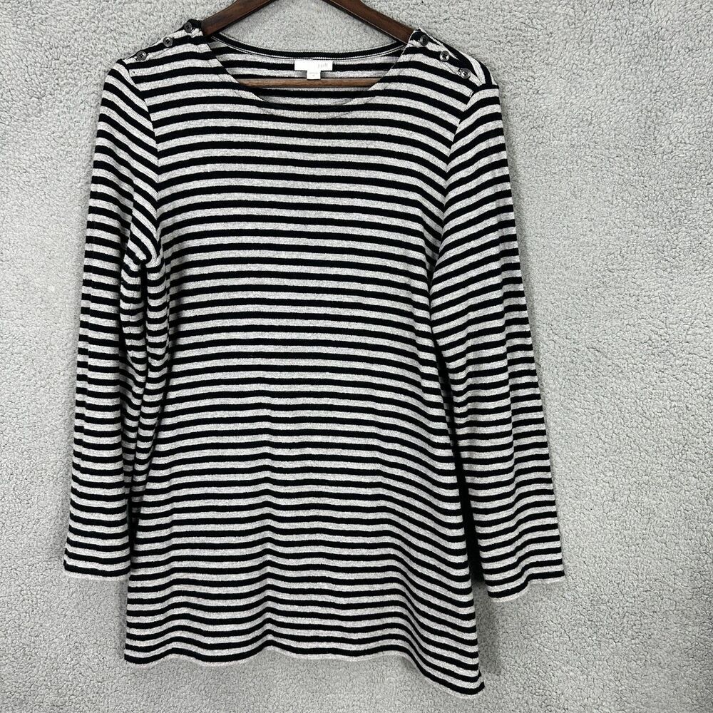 J. Jill Black and gray Striped Boatneck Tunic with Shoulder Buttons